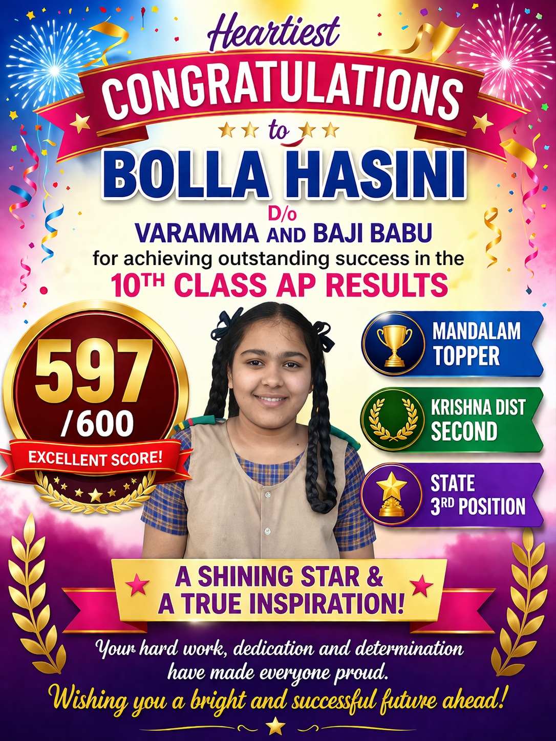 బొల్ల హాసిని మచిలీపట్నం ఫస్ట్